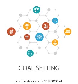 goal setting presentation template, cover layout and infographics. dream big, action, vision, strategy icons