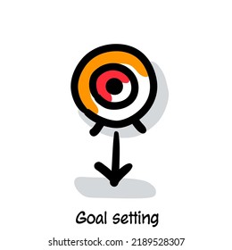 Configuración de objetivo 
creación de una secuencia de comandos, creación de un esbozo de icono de nota visual. Ilustración vectorial mínima. Esquema editable, color, sombras. Símbolo de doodle de infografía