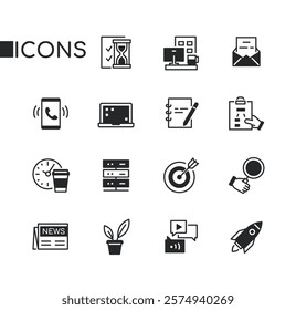 Goal setting and startup - set of line design style icons