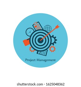 Goal Setting vector concept. Flat illustration of targeting and management with icons