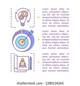 Goal settings article page vector template. Achievement. Brochure, magazine, booklet design element with text boxes. Print design. Motivation. Idea generation. Concept illustrations with text space