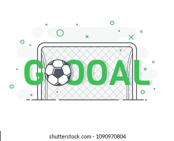 Goal sign and football / soccer ball. Trendy flat vector on white background. Vector Illustration. 
