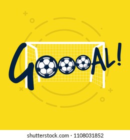 Goal sign for football or soccer game. Flat vector on yellow background.