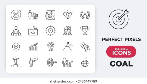 Goal simple minimal thin line icons. Related target, achievement, progress, success. Vector illustration.