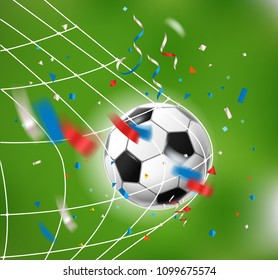 Goal. Soccer ball and confetti. World competition concept
