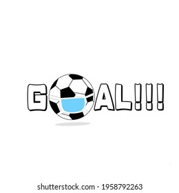 Goal sports football, soccer ball. Black and white football print with goal ball, a slogan - goal time. Print for textiles, t-shirts, children's clothes. Isolated on white.