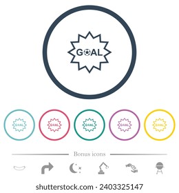 Goal sticker with sharp edges outline flat color icons in round outlines. 6 bonus icons included.