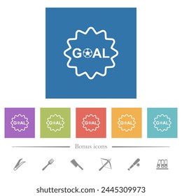 Goal sticker with sharp edges outline flat white icons in square backgrounds. 6 bonus icons included.