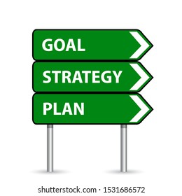 goal, strategy, plan road sign, vector illustration 