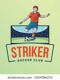 The goal striker is a vector illustration depicting a soccer player ready to kick a ball in the goal door