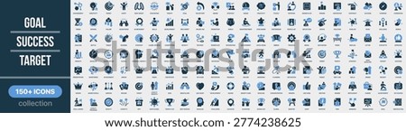 Goal, success and target icon collection in colored style. Set of goal, success, target, achievement, motivation, strategy and progress icons