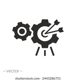 goal success teamwork icon, business target, archery in gears, flat symbol on white background - vector illustration