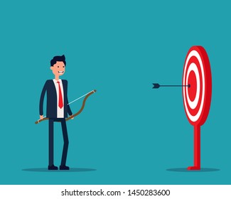 Goal and success. Vector illustration successful concept, Vision, Happy cartoon character design.