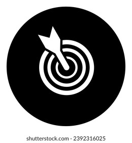 A goal symbol in the center. Isolated white symbol in black circle. Vector illustration on white background