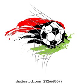 Goal t shirt design with wording and ball shape. Grunge Sport illustration. Soccer ball poster drawing in graffiti style.
