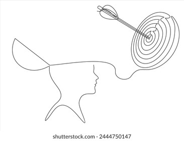 	
Goal, Target, Aim, Focus Line Icon. Objective-Focused Human Head Linear Pictogram. Mental Concentration Outline Sign. Intellectual Process Symbol. Editable Stroke.Single one line