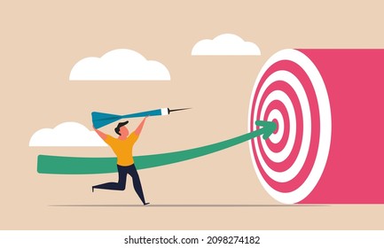 Goal target of the business and performance investment objective mission. Marketing green arrow high and opportunity for people strategy vision vector illustration concept. Smart corporate idea win