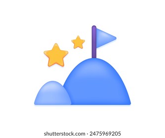 goal and target concept. obstacles and journeys to achieve goals. illustration of flag, mountain and star symbols. symbol or icon. minimalist 3d concept design. graphic elements