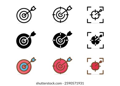 goal target icon set with 3 style line,glyph,color