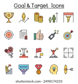 Goal and target icon set in color line style