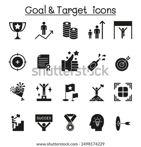 Goal and target icon set in glyph style