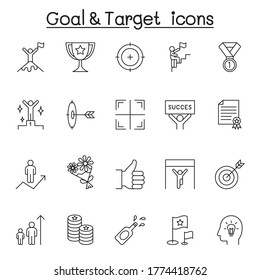 Goal & target icon set in thin line style