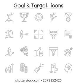 Goal and target icon set in thin line style