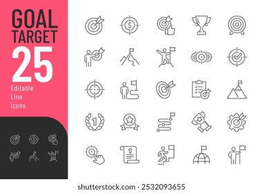 Goal Target line Editable Icons set. Vector illustration in modern thin line style of success related icons: mission, winner, achievement, and more. Pictograms and infographics for mobile apps