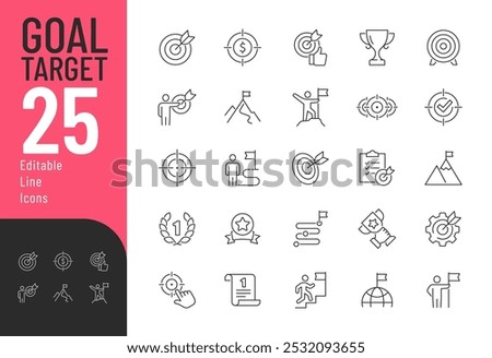 Goal Target line Editable Icons set. Vector illustration in modern thin line style of success related icons: mission, winner, achievement, and more. Pictograms and infographics for mobile apps