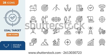 Goal Target line Editable Icons set. Contains of success related icons: mission, winner, achievement, and more. editable stroke. vector illustration