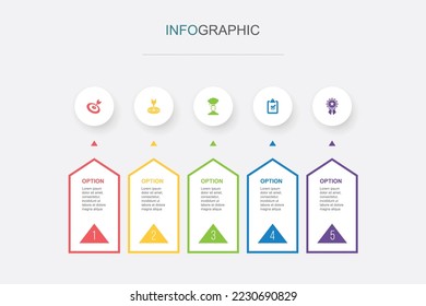 goal, target, wish, task, award icons Infographic design template. Creative concept with 5 steps