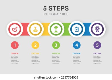 goal, target, wish, task, award, icons Infographic design template. Creative concept with 5 steps