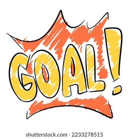 goal text icon. sports theme, football, soccer, championship, etc. hand drawn vector illustration.