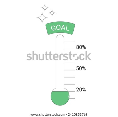 Goal thermometer isolated on white background. Fundraising money tracker. Indicator of progress for donation event. Vector illustration.