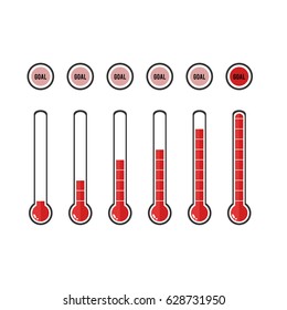 Goal thermometers at different levels, Vector illustration.