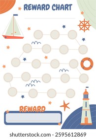 Goal tracker for children on the sea theme with a ship, lighthouse and stars