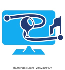 Ícone de IA de rastreamento de meta representado pelo estilo Dualtone de monitor, sinalizador, trilha e caminho.