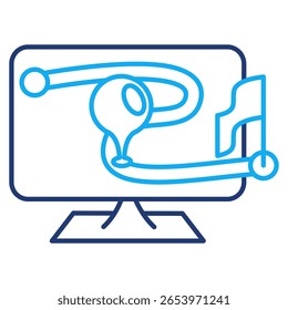 Goal tracking AI icon represented by monitor , flag, track, path Dual Line style.