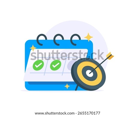 goal tracking with calendar, check mark, and target dartboard. for productivity apps, habit tracker, personal growth