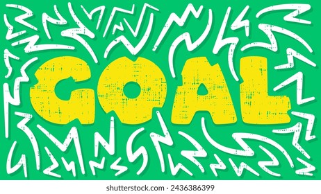 Goal typography flat design with lines in yellow, white and green color. Sport vector illustration. Suitable for landing page and background templates.