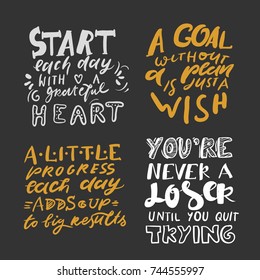  A goal without a plan is just a wish. Sttart each day with a greatful heart. Quotes for fitness, gym. Hand lettering and custom typography for t-shirts, bags, for posters, invitations