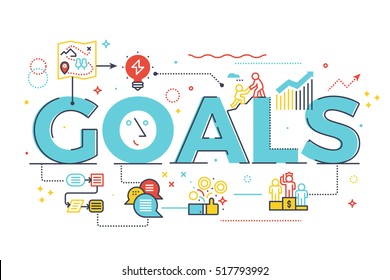 Goal word in business concept,lettering design illustration with line icons and ornaments in blue theme