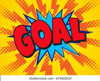 Goal, goal!, wording in comic speech bubble on burst background, EPS10 Vector Illustration