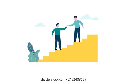 Goal-focused, support and teamwork, help in overcoming obstacles illustration