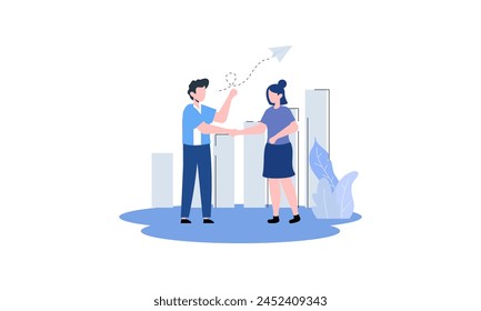 Goal-focused, support and teamwork, help in overcoming obstacles illustration