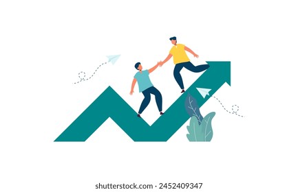 Goal-focused, support and teamwork, help in overcoming obstacles illustration