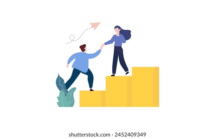 Goal-focused, support and teamwork, help in overcoming obstacles illustration
