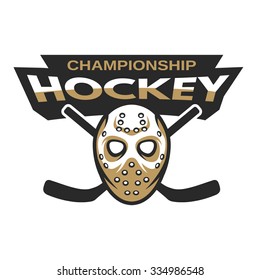 Goalie mask hockey badge, logo, emblem.