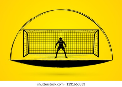 Goalkeeper action, prepare  catches the ball graphic vector.