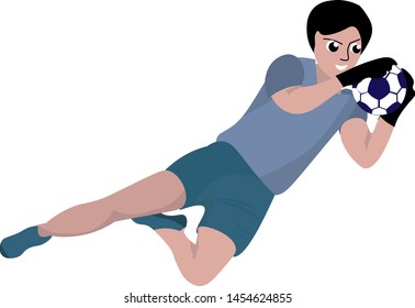 Goalkeeper in air, illustration, vector on white background.